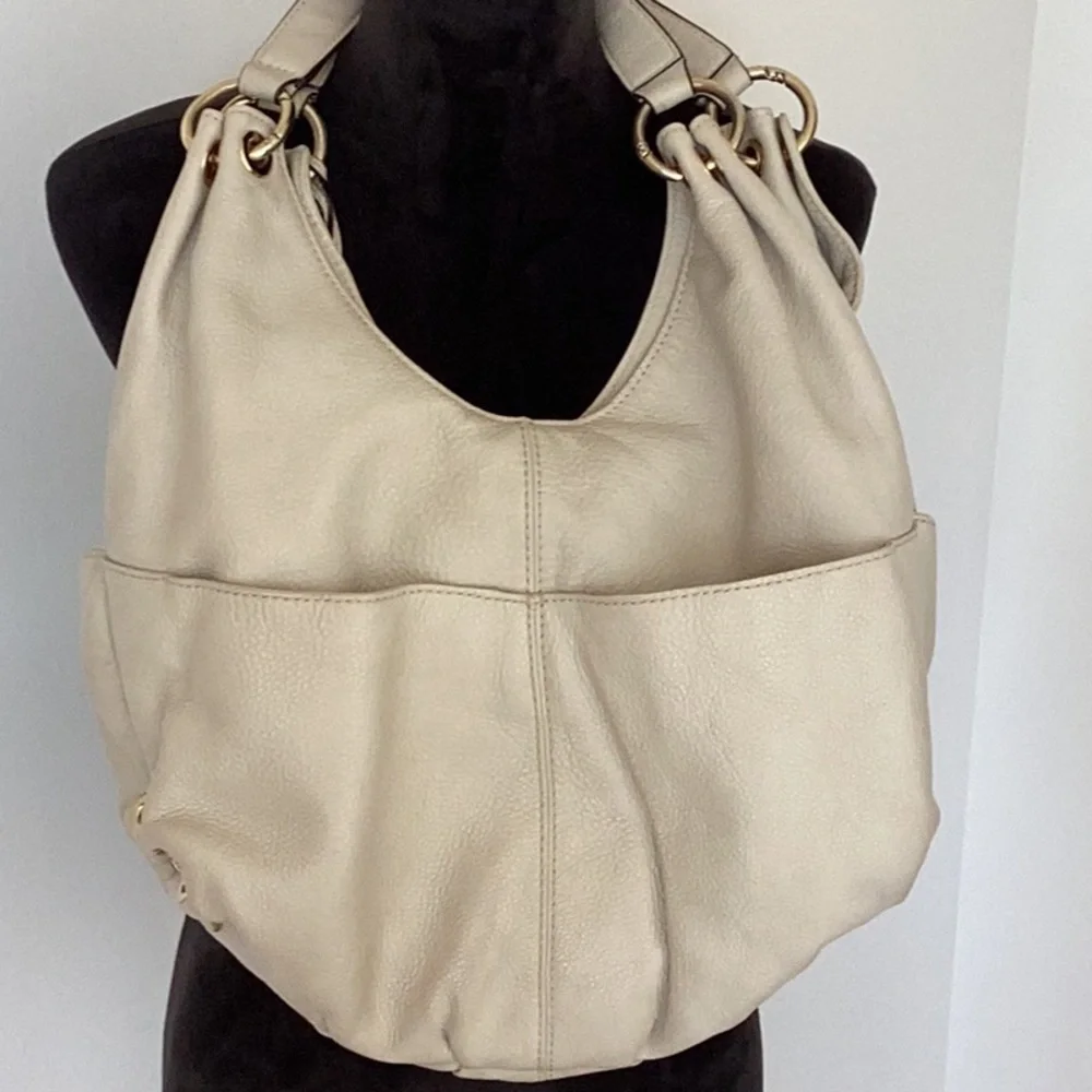 Michael Kors Layton Vanilla Genuine Leather Large Shoulder Tote Hobo Bag